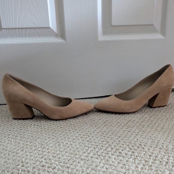 Botkier Stella Suede Pumps in Sand - Block Heel Pointed Toe Nude Heels - Picture 4 of 12